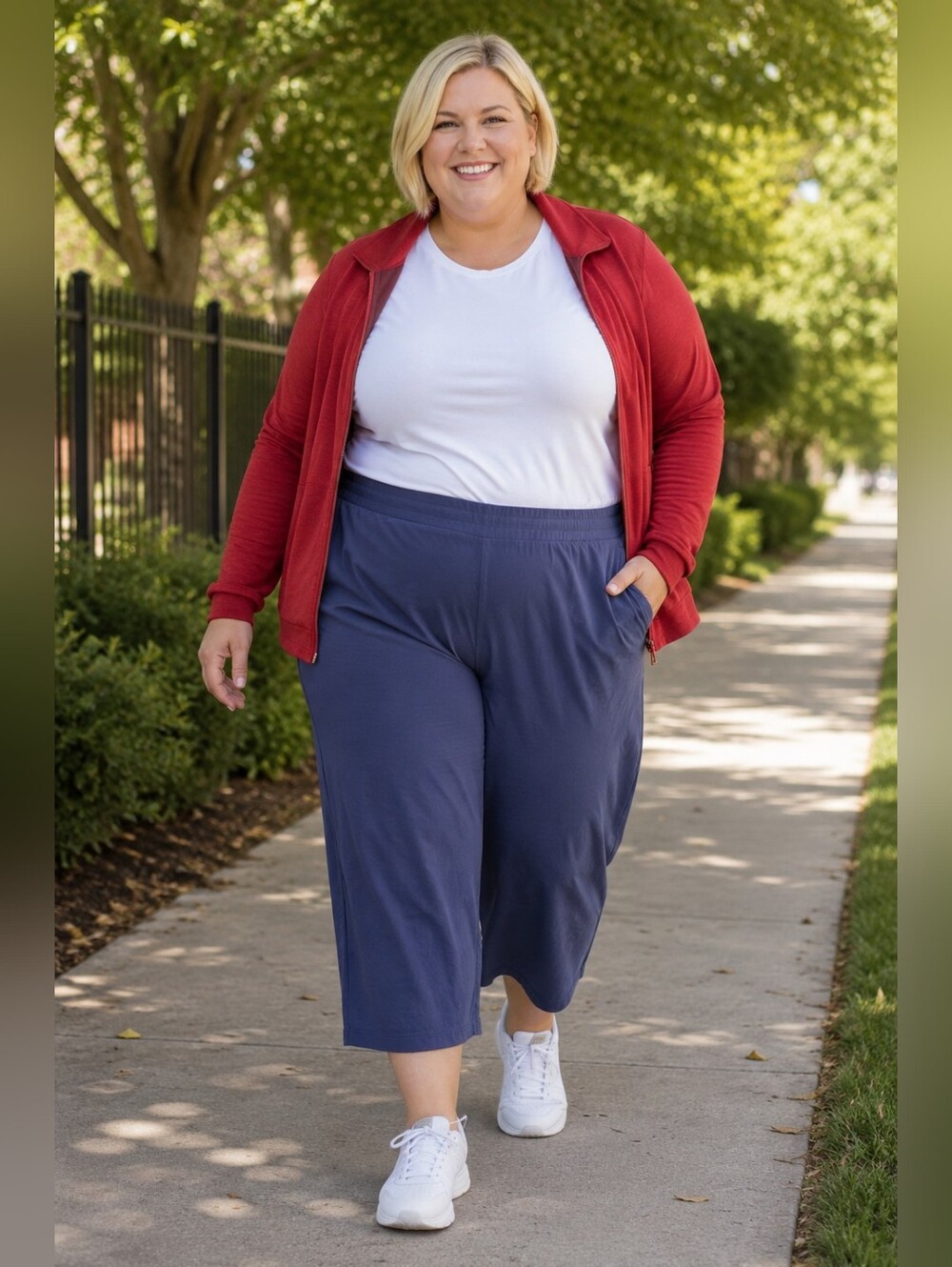 Penningtons Activezone Plus-Size 5x: Navy Wide-Leg Capris with Elastic Waist